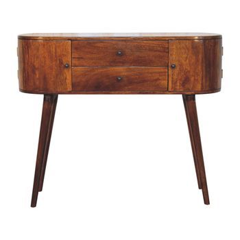 Mesa Consola Grove De Madera Maciza, Muebles Artesanales Color Castaño.