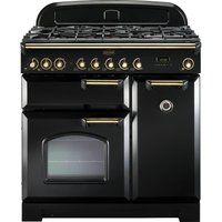 rangemaster classic deluxe 90 dual fuel range cooker - black  brass black