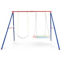 costway estructura para columpio hasta 250 kg soporte de 2 columpios en acero forma a pies antideslizantes jardin parque 260 x 183 x 183 cm rojo