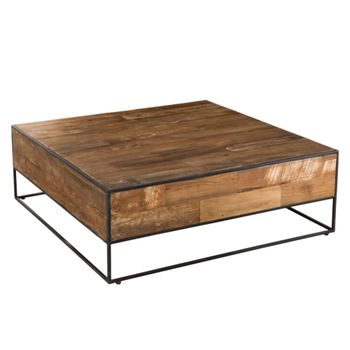 Mesa de centro con tableros de cristal y madera reciclada de 140 cm