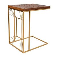 mesa esquinera de madera y metal dorada 45x35x55