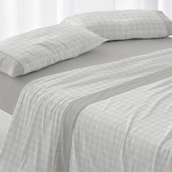 Juego De Sábanas 100% Algodón Extrasuave Diseño Cuadros Gris 200 X 190/200 Cm - Gris - Burrito Blanco
