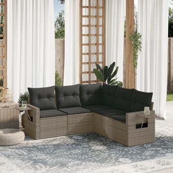 Conjunto De Sofás Jardín Con Cojines 5 Uds | Mueble Jardin Mesa Y Sillas Ratán Sintético Gris Cfw726211