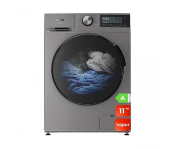 Evvo lavadora 11kg, vapor, motor inverter, bajo consumo, clase a, hygiene pro, lavado rápido 15`, tambor eprotect, smart load, 1