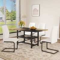 conjunto de mesa y 4 sillas - mueble de comedor - mdf y pu - blanco y madera 160x90x76cm
