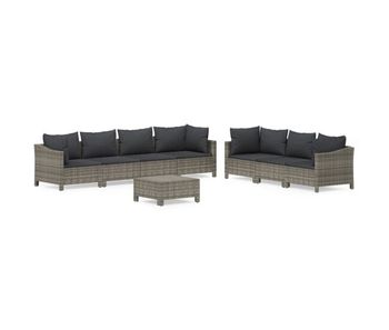 Set de muebles de jardin 8 piezas y cojines ratán sintético gris
