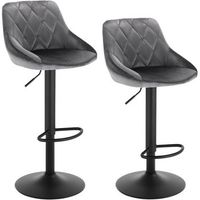 juego de 2 taburetes de bar con respaldo terciopelo regulable en altura 39 x 47 x 104 cm gris oscurowoltu