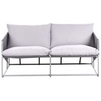 sofa 2 plazas de jardin bajo de metal con cojines de asiento y respaldo muebles de exterior interior jardin con reposabrazos gris ponte