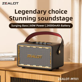 Zealot-MT01 Altavoz Bluetooth portátil, altavoz inalámbrico con sonido estéreo para viajes al aire libre, tiempo de reproducción de 15 horas, madera clásica