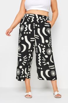 Yours Pantalones Negros Capri Con Estampados Blancos, Mujer Curvy Y Tallas Grandes, Yours