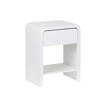 Mesita De Noche Acanalada Efecto Madera 1 Cajón, 1 Estante, Blanco