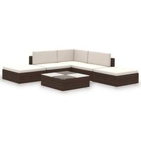 conjunto muebles de jardin 6 uds  mesa y sillas y cojines ratan sintetico marron