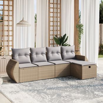 Conjunto De Sofás Jardín Con Cojines Beige Mezcla 5 Uds | Mueble Jardin Mesa Y Sillas Ratán Pe Cfw520064