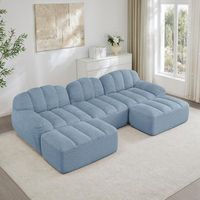 sofa modular 3 plazas u 2 chaise longues espuma alta densidad 32d asiento profundo tela suave azul