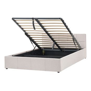 Cama Moderna De Tela 120 X 200 Cm Tela No Tejida Con Almacenaje Beige Claro Lauresses