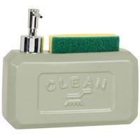 dispensador de jabon con portaestropajos de ceramica verde