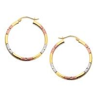 9ct gold three colour hoop earrings - 30mm - g4922