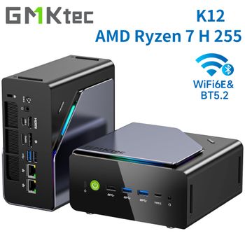 GMKtec K12 Mini PC para juegos AMD Ryzen 7 H 255 (actualizado 8745HS) Mini computadoras de escritorio Radeon 780M WiFi 6E/BT5.2, USB-C, Barebone