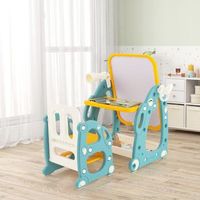 juego de mesa y silla para ninos con pizarra ajustable 3 niveles y canasta azul