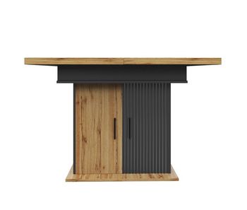 Mesa extensible telescópica 110-140×80 cm - mesa de comedor retro, plegable, para 4-6 personas - negro/natural