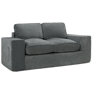 HOMCOM Sofá 2 Plazas de Chenilla Sofá de Salón 156 cm Asiento y Reposabrazos Anchos Acolchados 2 Cojines Gris   Aosom España