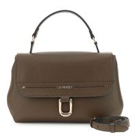 bolso de mano con solapa efecto piel con grano y costura gruesa decorativa dark brown