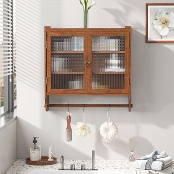 Armario De Pared - Mueble De Baño Y Cocina - Madera Maciza Y Vidrio - Marrón (63x18x60cm)