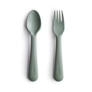 Pack tenedor y cuchara Mushie solid sage
