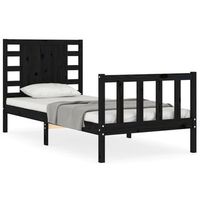 cama individual  cama para adultos  estructura de cama con cabecero madera maciza negro 100x200 cm