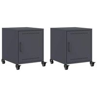 juego de 2 mesitas de noche con ruedas con compartimento con puerta 36 x 39 x 435 cm acero antracita dec034821