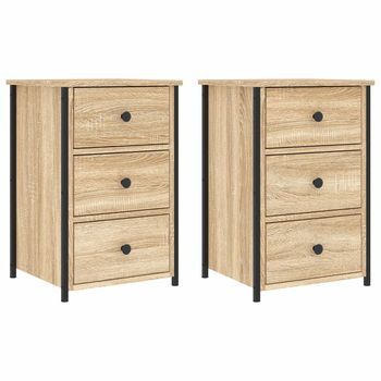 Pack 2 Uds Mesitas De Noche | Mesilla De Noche Madera Ingeniería Roble Sonoma 40x36x60 Cm