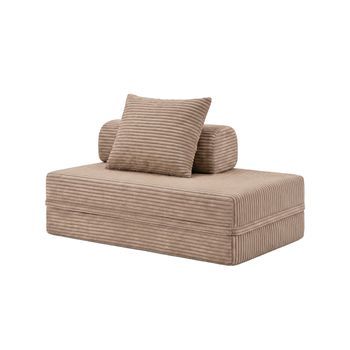 Sofá Modular 2 Lugares Convertible Terciopelo A Rayas Taupe