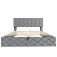cama tapizada 140x200 - cama funcional hidraulica con somier y almacenamiento - gris