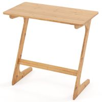 costway mesa auxiliar de bambu para sofa con amplia superficie escritorio para portatil que ahorra espacio montaje rapido de aperitivos natural