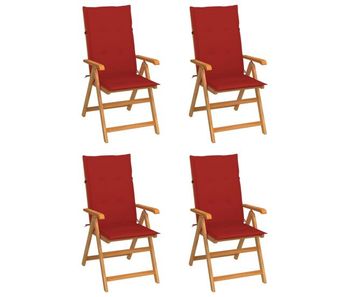 Vidaxl sillas de jardín 4 unidades madera maciza de teca cojines rojos