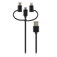 cable usb 3 en 1 tnb way con lightning usb-c y micro usb 1 m negro