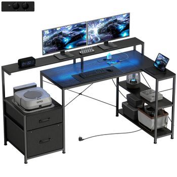 Escritorio Gaming Con Soporte Para Dos Monitores, Madera Y Acero, 165 X 80 X 91,5 Cm – Negro