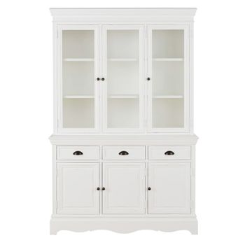 Alacena vitrina blanca mate de pino de 123 cm