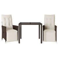 mesita y sillas jardin 3 uds  conjunto mueble jardin y cojines ratan sintetico marron