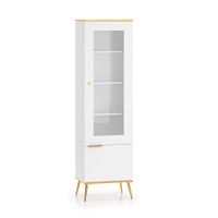 vitrina 2 puertas blanca y dorada fachada de mdf blanco