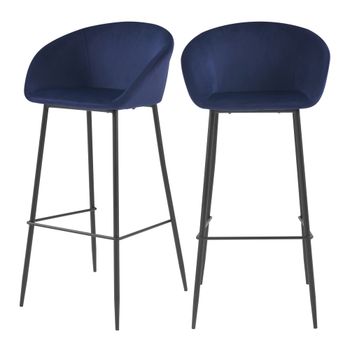 Set de 2 sillas de bar de terciopelo azul 75 cm