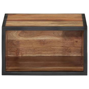Mesita De Noche 35x35x20 Cm Madera Maciza De Acacia Con Acabado Natural Y Hierro Con Recubrimiento En Polvo Negro - Marrón