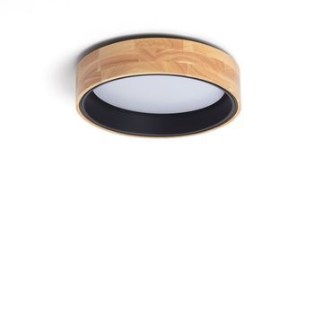 Plafón Led 15w Circular Madera Y Aluminio Ø370 Mm Cct Seleccionable Dari Negro