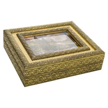 Joyero de metal repujado dorado 30x25x7,5h cm