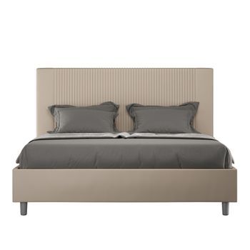 Cama Con Somier Acolchada 160x210 Cuero Sintético Gris Paloma Goya
