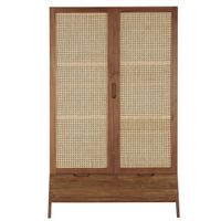 armario de 114 cm de acacia con puertas de ratan