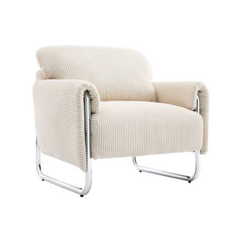 Sillón Vintage De Pana Con Estructura Cromada, Blanco Roto