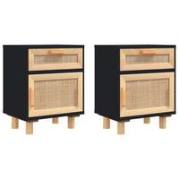 mesitas de noche 2 uds madera maciza pino negro ratan natural vidaxl