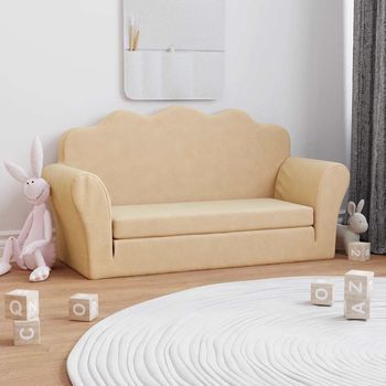 Sofá Cama | Sofá Convertible De Niños 2 Plazas Felpa Suave Crema Cfw79511