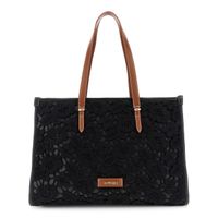 bolso grande de compras de macrame con asas efecto piel black
